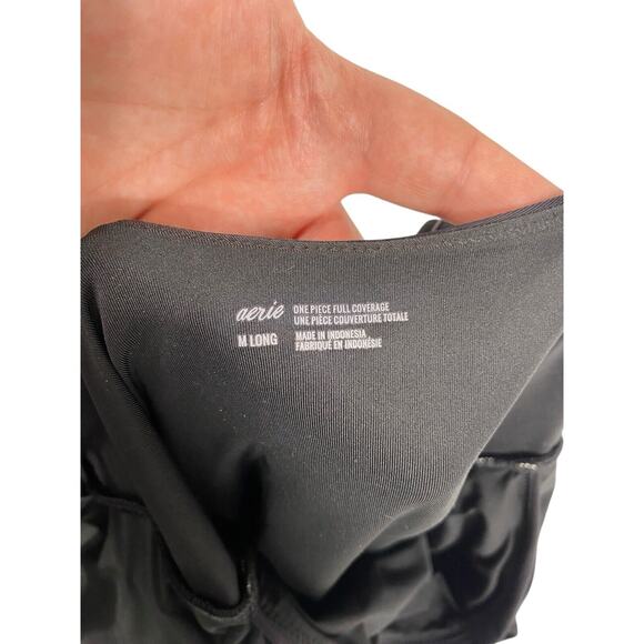 Aerie Black Wrap Swimsuit One Piece Size Medium Long Womens NEW V Neck Swimwear - Picture 7 of 8